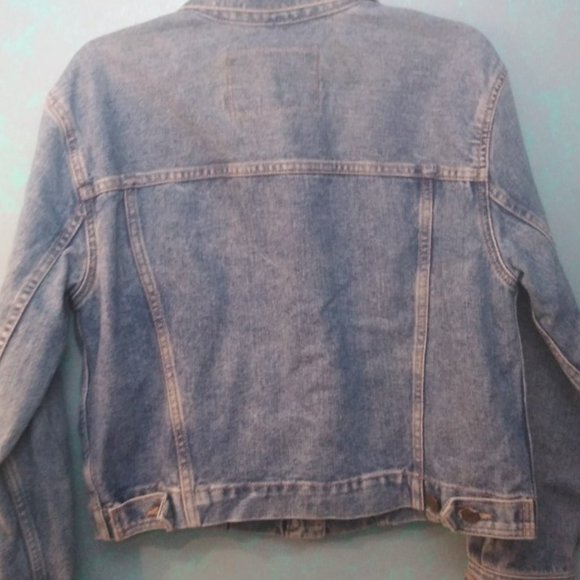 90's Cropped Jean Jacket Claiborne Womens Lg-Petite Y2K Acid Washed Denim Coat - Picture 2 of 5